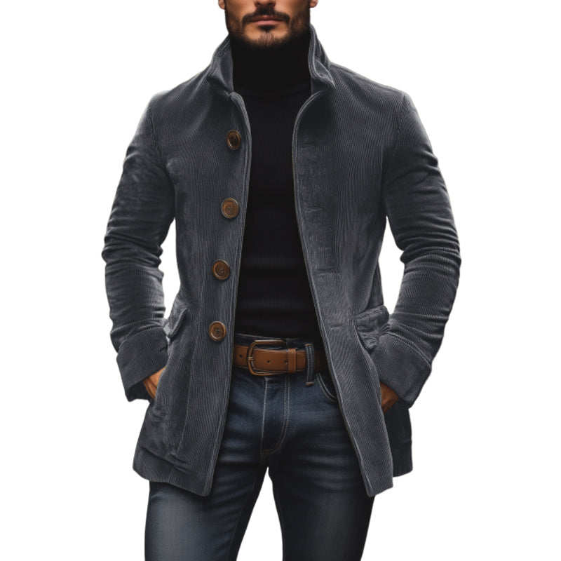 【24-hour shipping】Men's Vintage Corduroy Stand Collar Single Breasted Slim Short Coat 66901253M