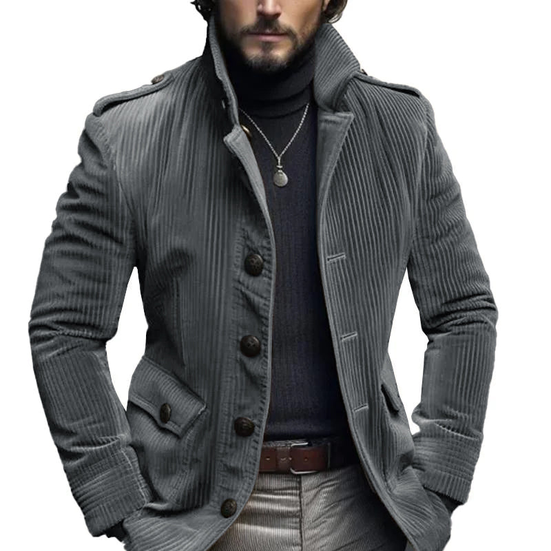 【24-hour shipping】Men's Vintage Stand Collar Corduroy Single Breasted Blazer 67271570M