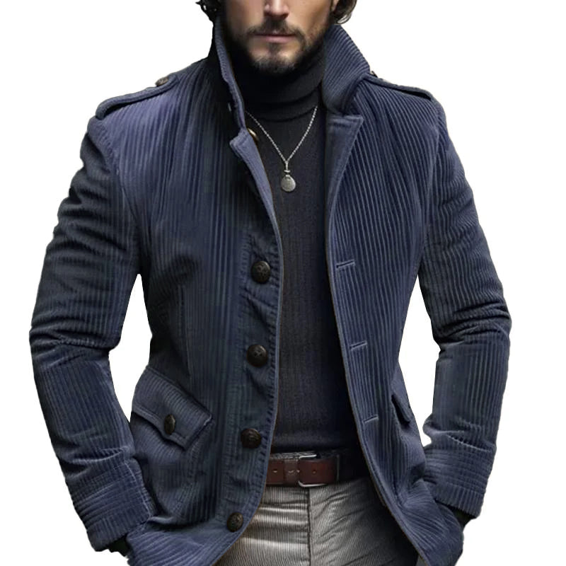 【24-hour shipping】Men's Vintage Stand Collar Corduroy Single Breasted Blazer 67271570M