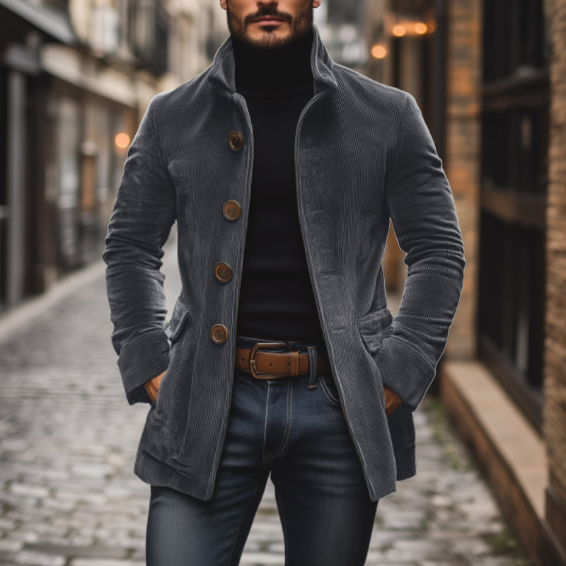 【24-hour shipping】Men's Vintage Corduroy Stand Collar Single Breasted Slim Short Coat 66901253M