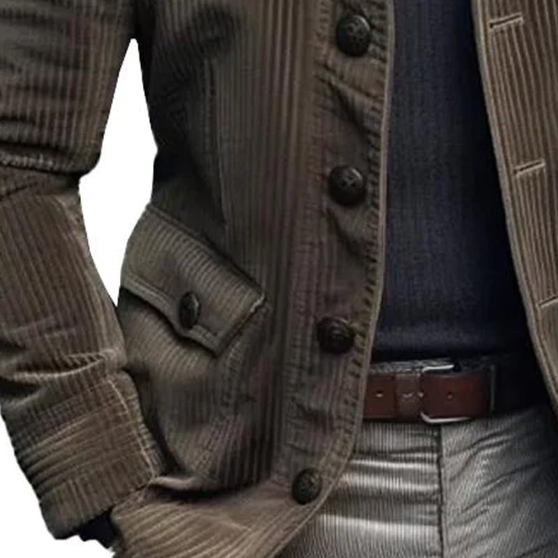 【24-hour shipping】Men's Vintage Stand Collar Corduroy Single Breasted Blazer 67271570M