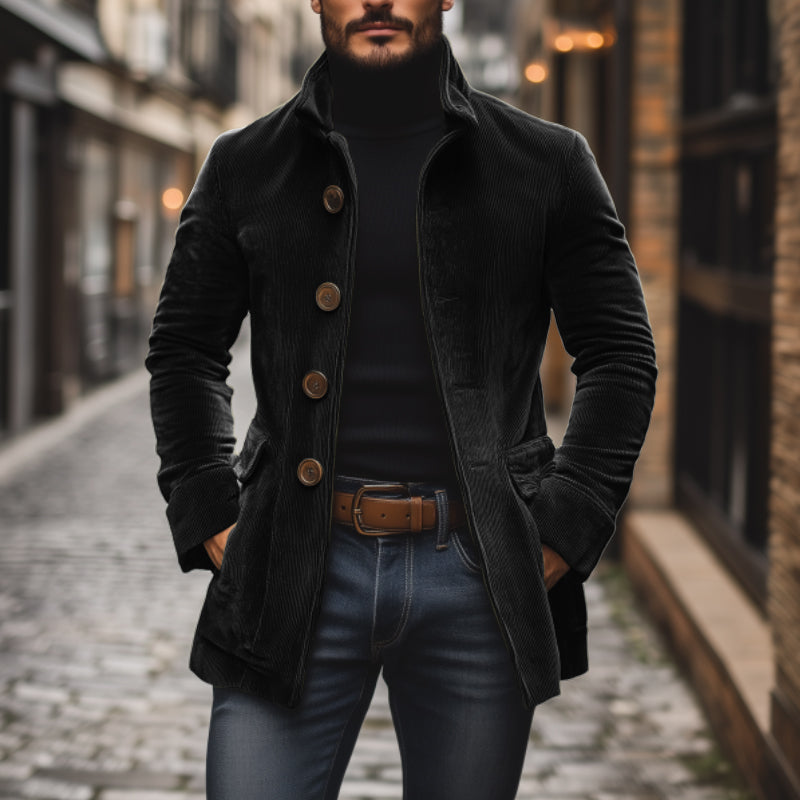 【24-hour shipping】Men's Vintage Corduroy Stand Collar Single Breasted Slim Short Coat 66901253M
