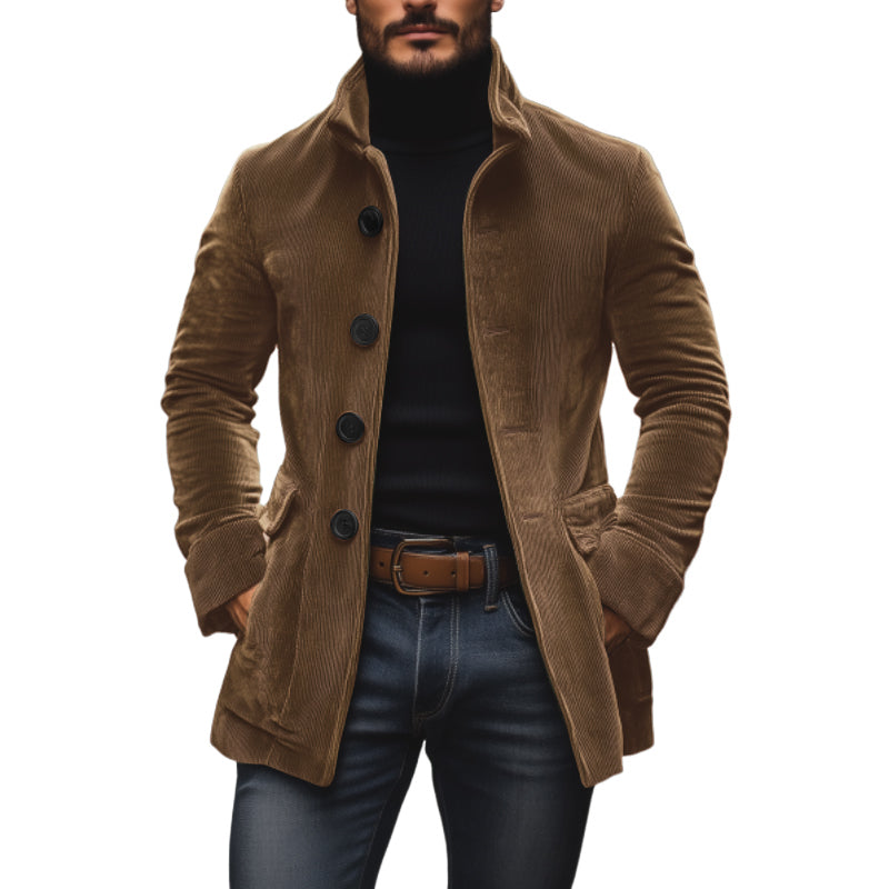 【24-hour shipping】Men's Vintage Corduroy Stand Collar Single Breasted Slim Short Coat 66901253M