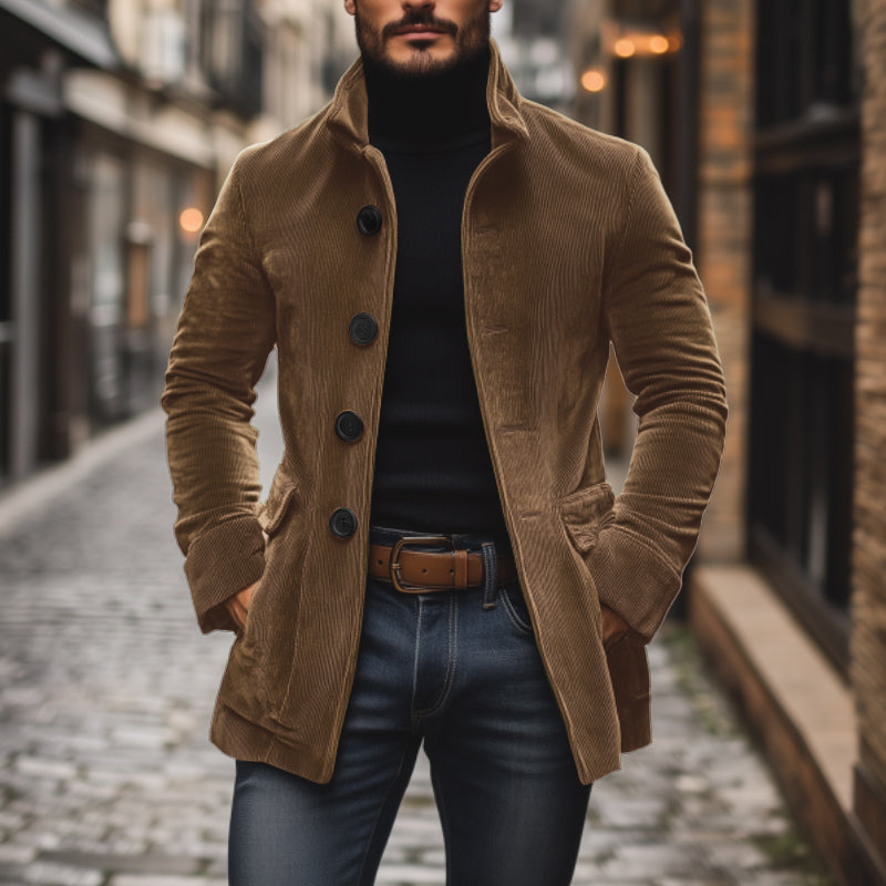 【24-hour shipping】Men's Vintage Corduroy Stand Collar Single Breasted Slim Short Coat 66901253M