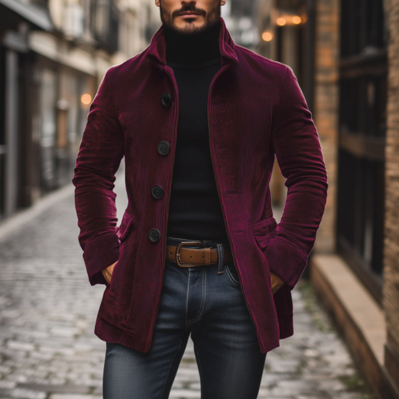 【24-hour shipping】Men's Vintage Corduroy Stand Collar Single Breasted Slim Short Coat 66901253M