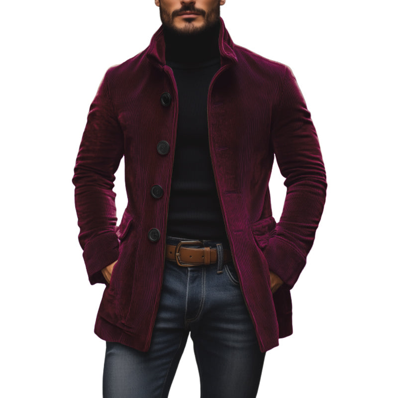 【24-hour shipping】Men's Vintage Corduroy Stand Collar Single Breasted Slim Short Coat 66901253M