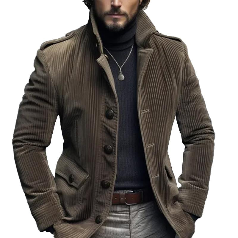 【24-hour shipping】Men's Vintage Stand Collar Corduroy Single Breasted Blazer 67271570M