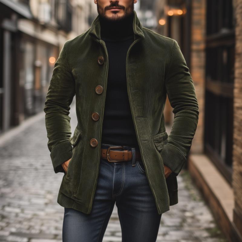 【24-hour shipping】Men's Vintage Corduroy Stand Collar Single Breasted Slim Short Coat 66901253M
